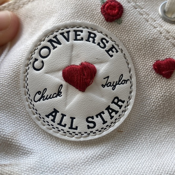 Converse Chuck Taylor ALL STAR White High-Tops with Red Heart & Roses Accents - Picture 10 of 15
